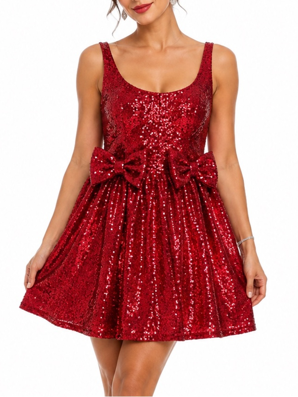 NWT Lush Red Sequin Double Bow Coquette Fit & Flare Party Cocktail Dress Large